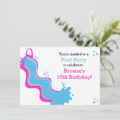 Roze Waterslide Zwembad Zwemfeest Meisjes Uitnodig Kaart (Staand voorkant)