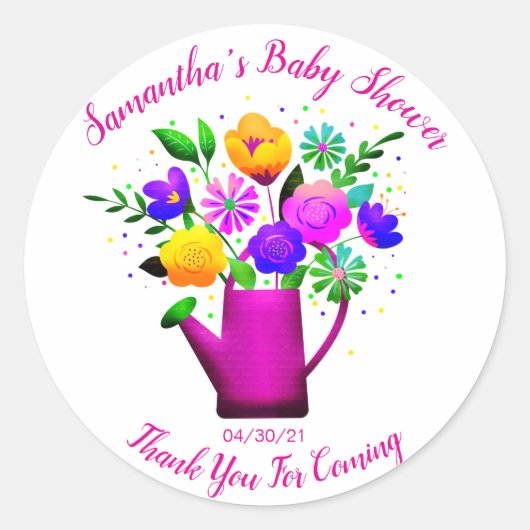Roze watersprot en geel roze Baby shower Ronde Sticker (Voorkant)