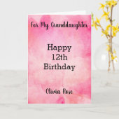Roze Waterverf 12e verjaardag kleindochter Kaart (Gele Bloem)