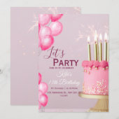 Roze Waterverf 13e verjaardag Uitnodigen Kaart (Voorkant / Achterkant)