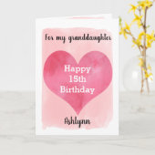 Roze Waterverf 15e verjaardag kleindochter Kaart (Gele Bloem)