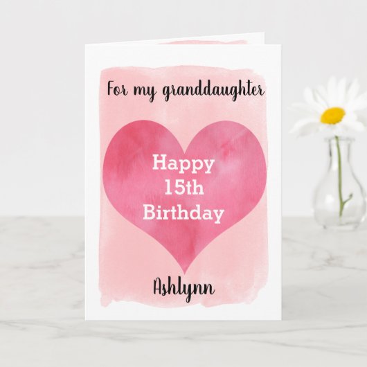 Roze Waterverf 15e verjaardag kleindochter Kaart (Kleine Plant)
