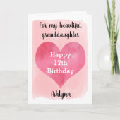  Roze Waterverf 17e Verjaardag Kleindochter Kaart (Voorkant)