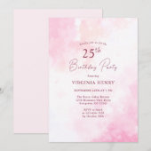 Roze Waterverf 25e Verjaardagsuitnodiging Kaart (Voorkant / Achterkant)