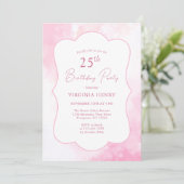 Roze Waterverf 25e Verjaardagsuitnodiging Kaart (Staand voorkant)