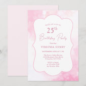 Roze Waterverf 25e Verjaardagsuitnodiging Kaart (Voorkant / Achterkant)
