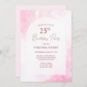 Roze Waterverf 25e Verjaardagsuitnodiging Kaart (Voorkant / Achterkant)