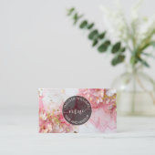 Roze Waterverf 3D Bloem Visitekaartje (Staand voorkant)