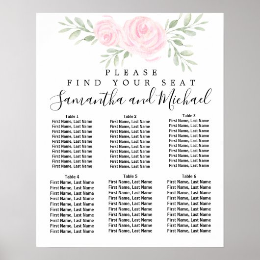 Roze Waterverf - 6-tabel kalkrooster Poster (Voorkant)