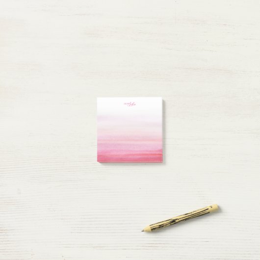 Roze Waterverf A noot van Monogram Blocnote Post-it® Notes (Op bureau)