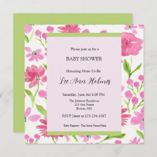 Roze Waterverf Aangepast Baby shower Kaart