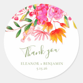 Roze Waterverf Aangepaste bruiloft Bedankt Ronde Sticker