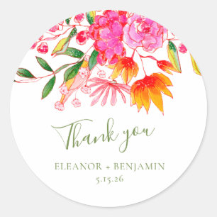 Roze Waterverf Aangepaste bruiloft Bedankt Ronde Sticker