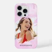 Roze Waterverf Aangepaste Foto met Naam iPhone Hoesje (Achterkant)