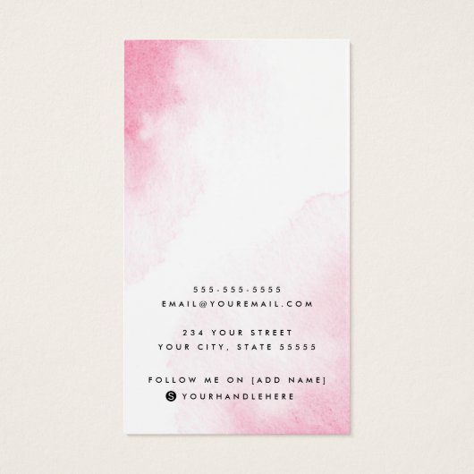 Roze waterverf aangepaste logo die beeldschermkaar visitekaartje (Achterkant)