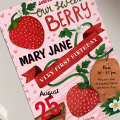 roze waterverf aardbei eerste verjaardag kaart