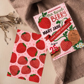 roze waterverf aardbei eerste verjaardag kaart