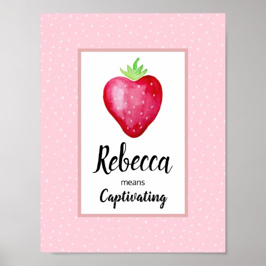 Roze waterverf aardbei en naam betekenis voor meis poster (Voorkant)