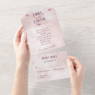 Roze Waterverf Abstract All In One Uitnodiging