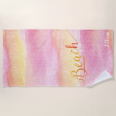 Roze Waterverf Abstract Strand Monogram Strandlaken (Voorkant)