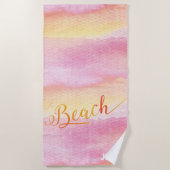 Roze Waterverf Abstract Strand Monogram Strandlaken (Voorkant)