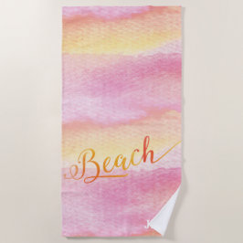 Roze Waterverf Abstract Strand Monogram Strandlaken
