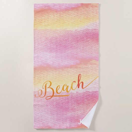Roze Waterverf Abstract Strand Monogram Strandlaken (Voorkant)