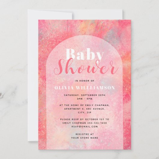 Roze Waterverf Abstracte meisjes Baby shower Kaart (Voorkant)