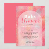 Roze Waterverf Abstracte meisjes Baby shower Kaart (Voorkant / Achterkant)