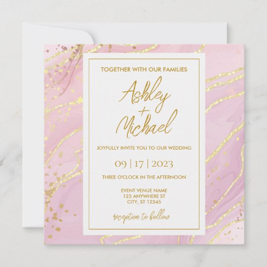 Roze Waterverf Abstracte uitnodiging voor marmer W (Voorkant)