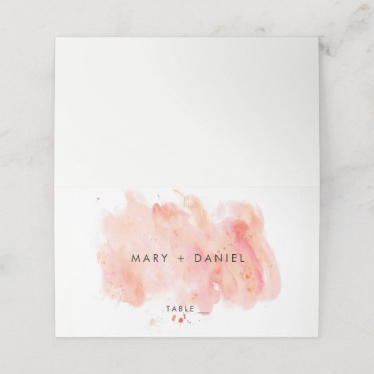 Roze Waterverf achtergrond bruiloft Plaatskaartje (Buitenkant ongevouwen)