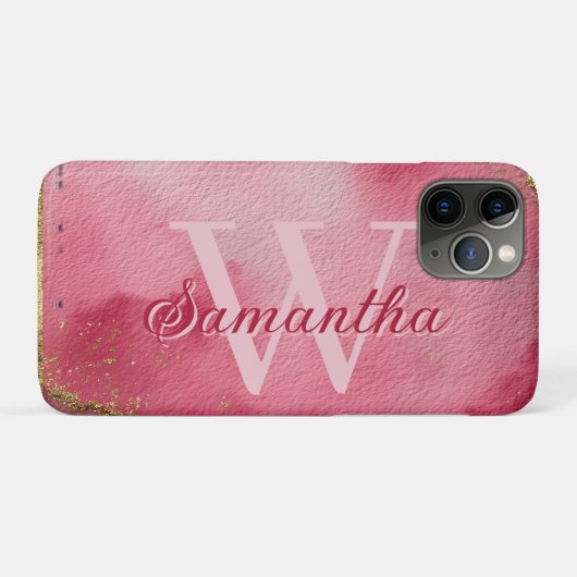 Roze Waterverf Achtergrond met Gouden Glitter Case-Mate iPhone Case (Achterkant (horizontaal))