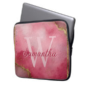 Roze Waterverf Achtergrond met Gouden Glitter Laptop Sleeve (Voorkant Links)