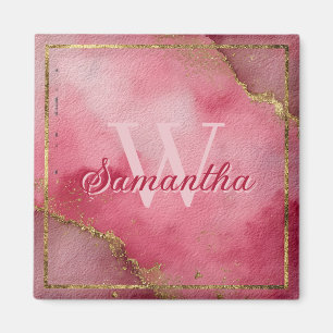 Roze Waterverf Achtergrond met Gouden Glitter Magneet