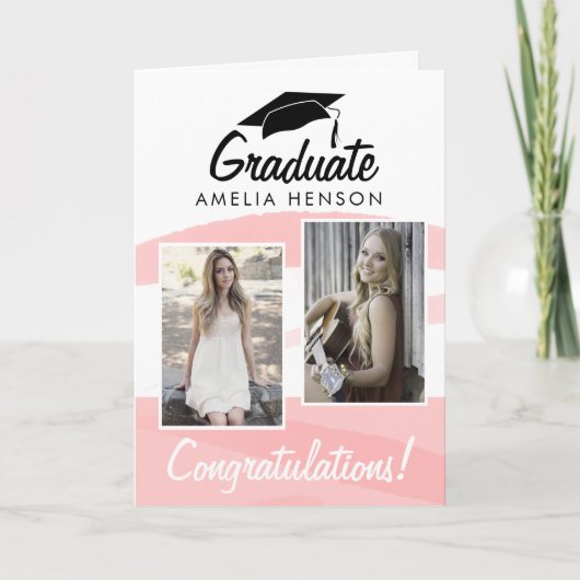 Roze Waterverf Afstuderen 2 Foto C Kaart (Voorkant)