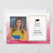 Roze Waterverf Afstuderen fotokaart Kaart (Voorkant)