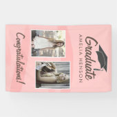Roze Waterverf Afstuderen Gefeliciteerd 2 Foto Spandoek (Horizontaal)