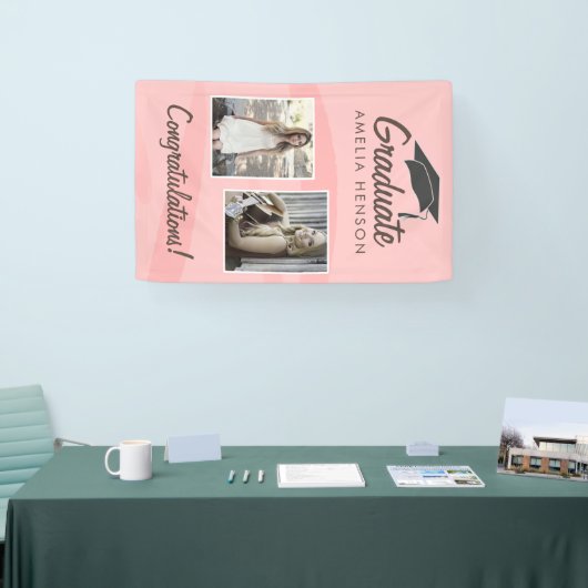 Roze Waterverf Afstuderen Gefeliciteerd 2 Foto Spandoek (Beurs)