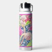 Roze Waterverf Anemone Blue Accents Hot-Cold use Waterfles (Achterkant)