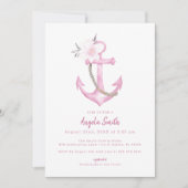 Roze Waterverf Anker Baby shower Uitnodigen Kaart (Voorkant)