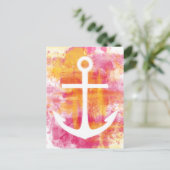 Roze waterverf anker briefkaart (Staand voorkant)