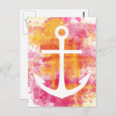 Roze waterverf anker briefkaart (Voorkant / Achterkant)