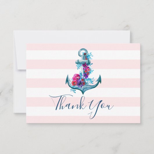 Roze Waterverf Anker Bruiloft Dank u Kaart (Voorkant)