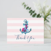 Roze Waterverf Anker Bruiloft Dank u Kaart (Staand voorkant)