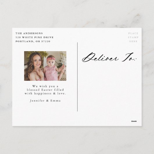 Roze Waterverf Arch 2 Fotopaasmaak Feestdagenkaart (Achterkant)