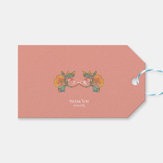 Roze Waterverf Art Nouveau bruiloft Cadeaulabel (Voorkant (Horizontaal))