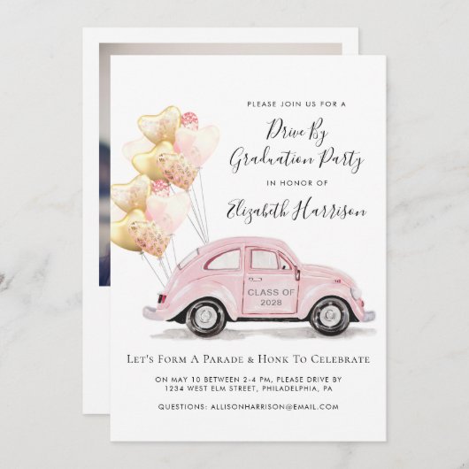 Roze Waterverf auto, gedeclasseerd Kaart (Voorkant / Achterkant)