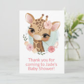 Roze Waterverf Baby Giraffe Dank u kaart (Staand voorkant)