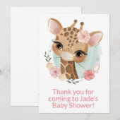 Roze Waterverf Baby Giraffe Dank u kaart (Voorkant / Achterkant)