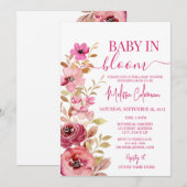 Roze Waterverf Baby in bloei Baby shower Kaart (Voorkant / Achterkant)